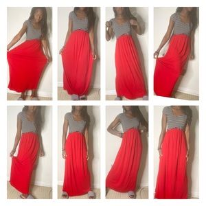 LONG, BLACK & WHITE STRIPED DRESS WITH RED BOTTOM